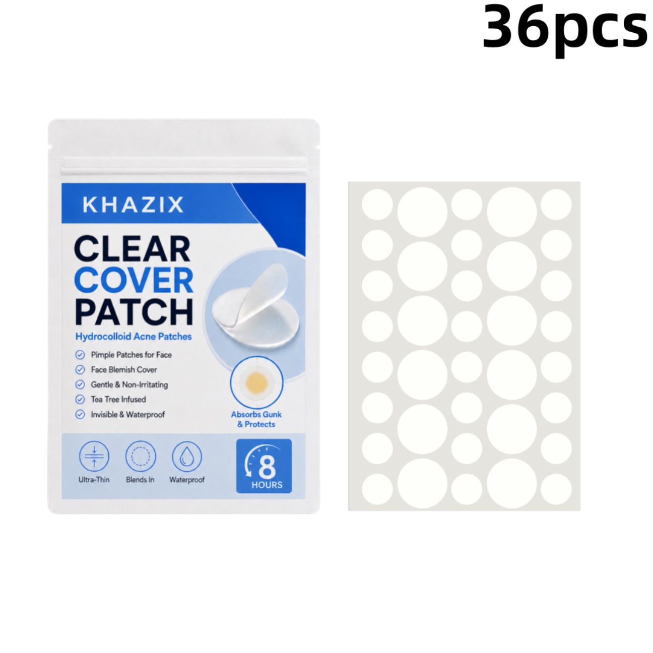 Hydrocolloid Pimple Patch - 36 Parches Transparentes para Granos, Adhesivos