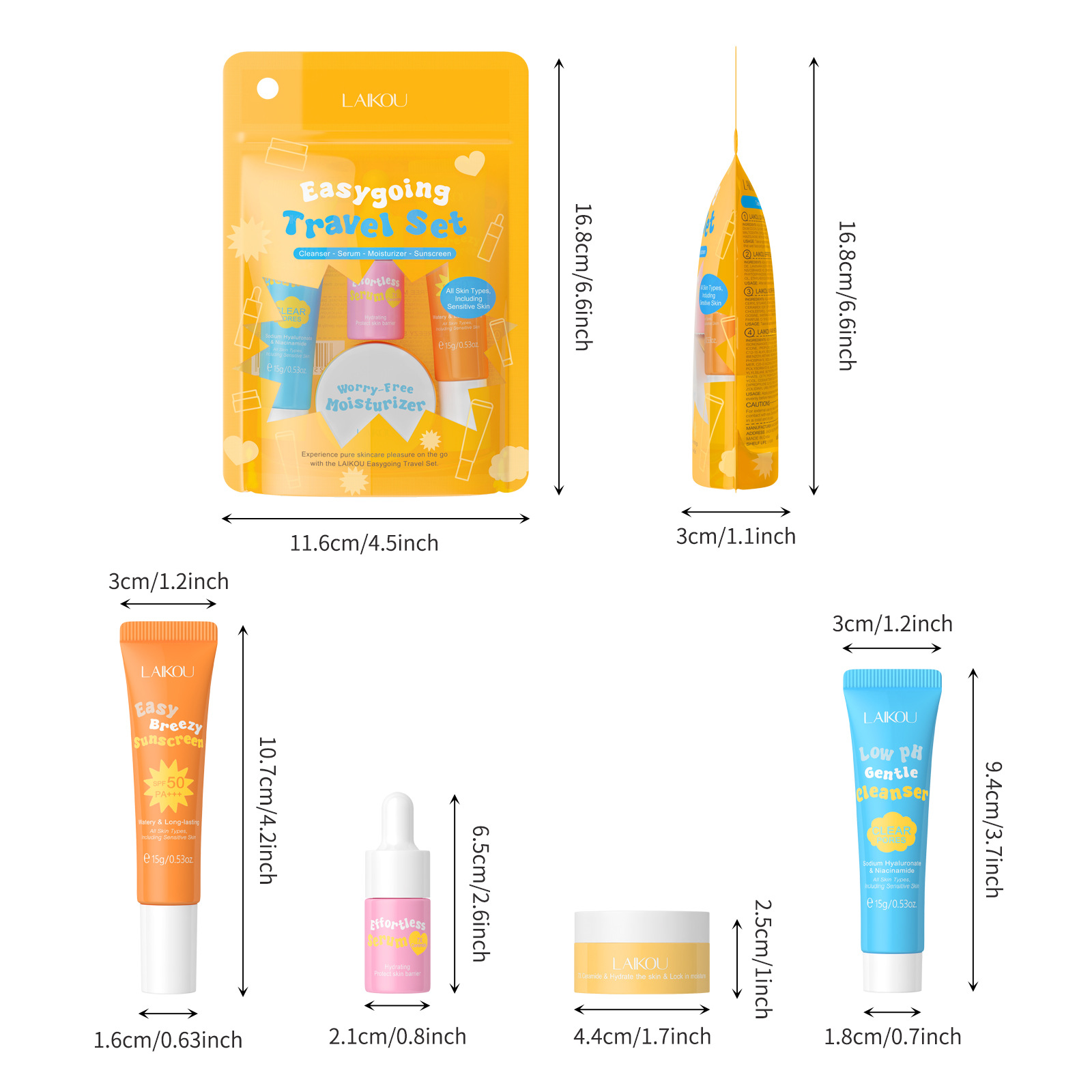 Hyaluronic Acid Facial Serum - Traje de viaje Laikou Ceramide, limpiador