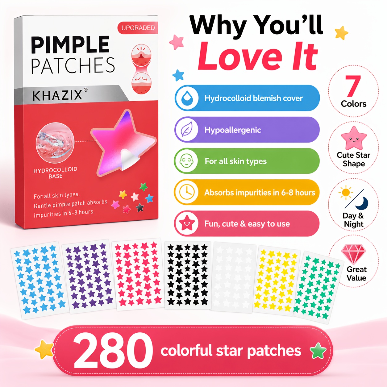 280 Parches Estrella para Gran - Hydrocolloid Pimple Patch reseña y precio